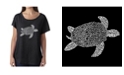 LA Pop Art Women's Dolman Cut Word Art Shirt - Turtle